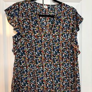 GAP Women's Floral Blouse - Blue and Multicolor